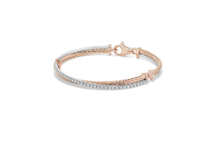 Two Tone Plated CZ Studded Womens Crossover Bracelet